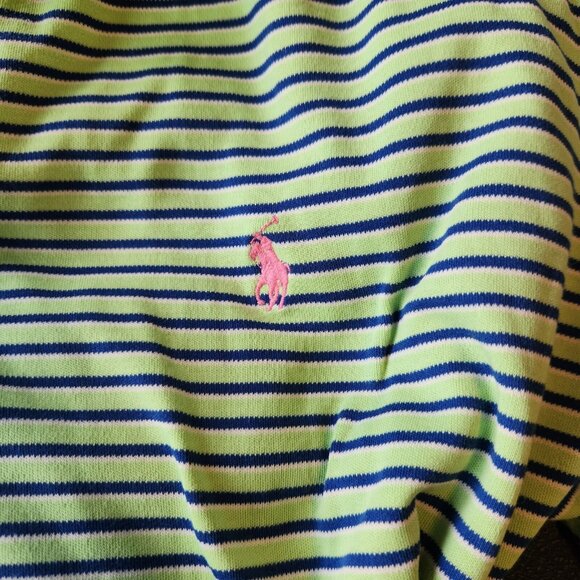 Polo Ralph Lauren Polo Shirt Green Blue Striped Short Sleeve Pony XL‎ Golf EUC - Picture 6 of 9